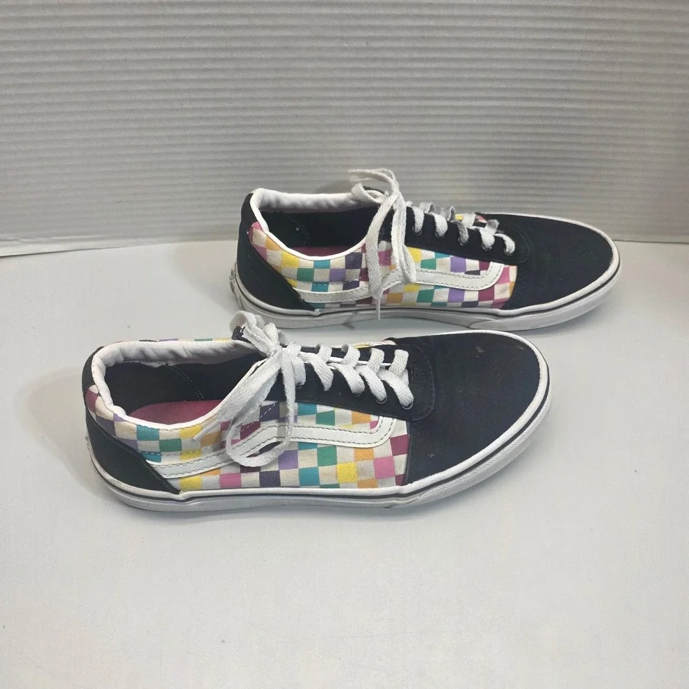 Vans‎ Old Skool Rainbow Checkerboard Black Sneakers Skate US Missy 6.0 500714